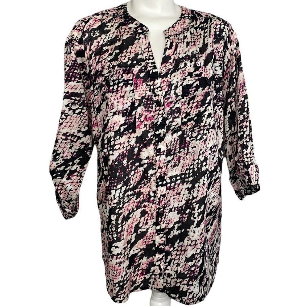 Dana Buchman Blouse Shell Top Women's 0X Plus Black White Pink Abstract-Print NE